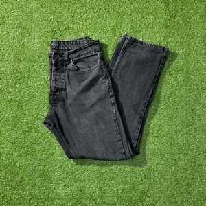 BoohooMan Grunge Straight Fit Men’s Black Denim Faded Jeans